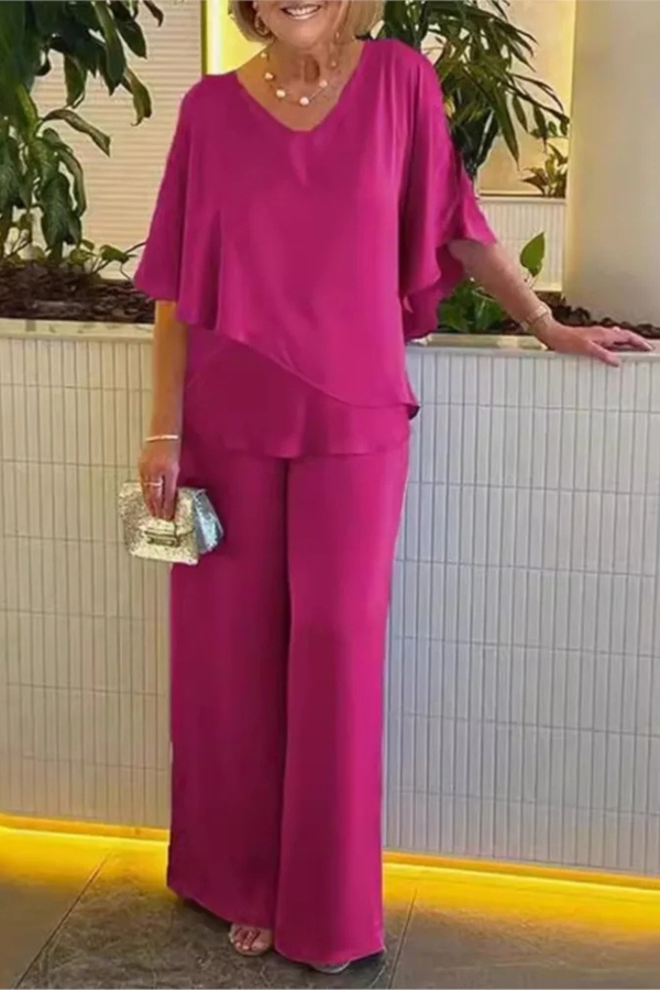 Conjunto de dos piezas para mujer con pantalones anchos y fluidos para estar en casa