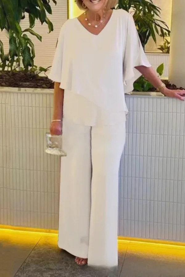 Conjunto de dos piezas para mujer con pantalones anchos y fluidos para estar en casa