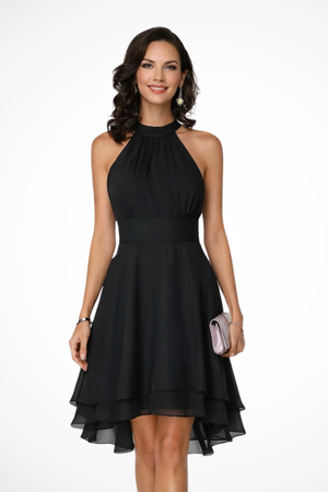 Women’s Halter Neck Cocktail Mini Dress with Ruffles