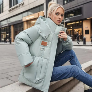 Women's Hooded Puffer Winter Jacket with Pockets