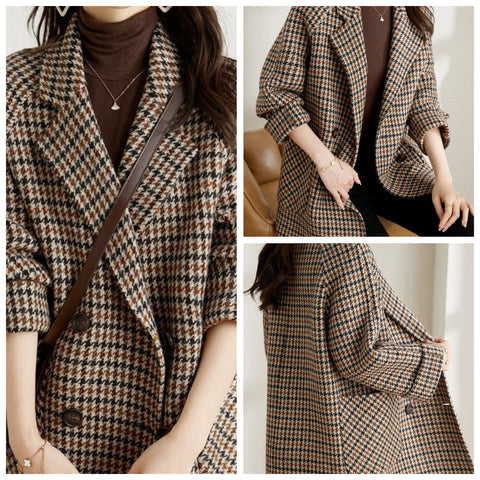Women's Classic Houndstooth Blazer Coat