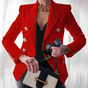 Elegant Double-Breasted Gold Button Blazer