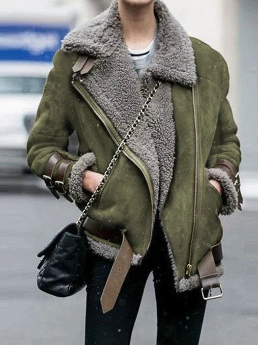 Women’s Faux Shearling Aviator Moto Winter Jacket