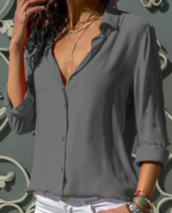 Classic Button-Up Relaxed Fit Blouse for Women