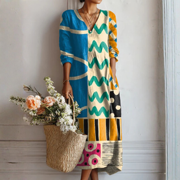 Women’s Floral Print V Neck Boho Midi Dress