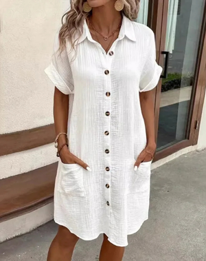 Women's Casual Button-Down Shirt Dress with Collared Neckline