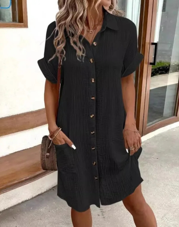 Women's Casual Button-Down Shirt Dress with Collared Neckline