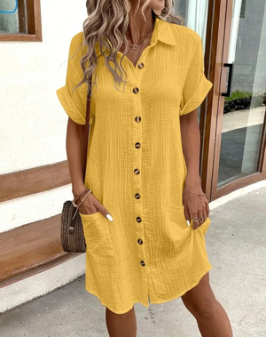 Women's Casual Button-Down Shirt Dress with Collared Neckline