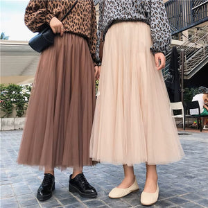 Women’s High Waist Tulle Maxi Skirt with Flowy Pleated Silhouette