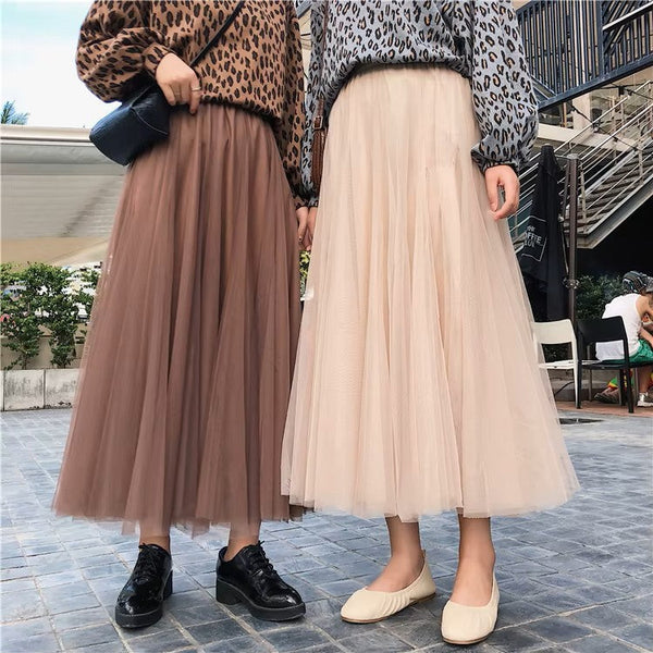 Women’s High Waist Tulle Maxi Skirt with Flowy Pleated Silhouette