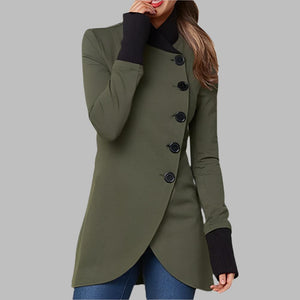 Women's Asymmetrical Button Jacket with High Neck