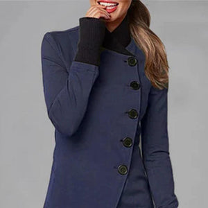 Women's Asymmetrical Button Jacket with High Neck
