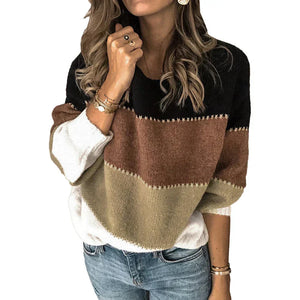 Suéter de cuello redondo para mujer con bloques de color