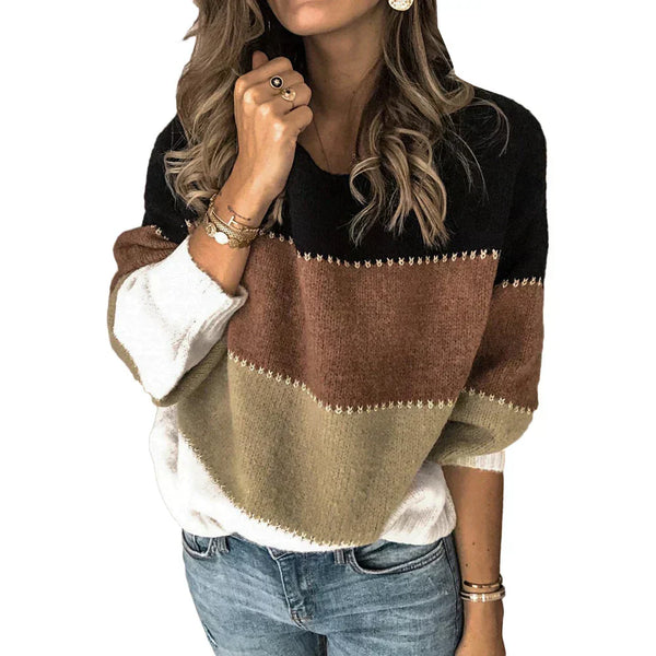 Suéter de cuello redondo para mujer con bloques de color