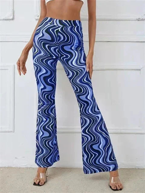 Pantalones acampanados con estampado retro wave para mujer