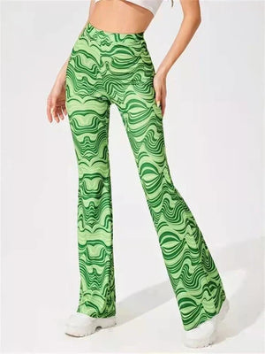 Pantalones acampanados con estampado retro wave para mujer