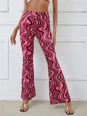 Pantalones acampanados con estampado retro wave para mujer