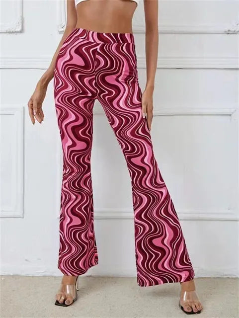 Pantalones acampanados con estampado retro wave para mujer