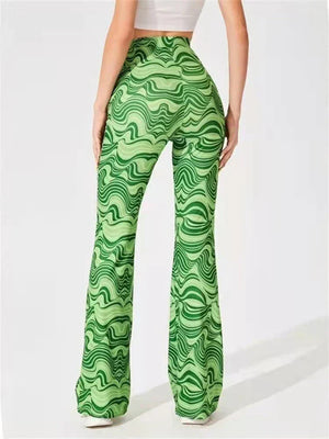 Pantalones acampanados con estampado retro wave para mujer