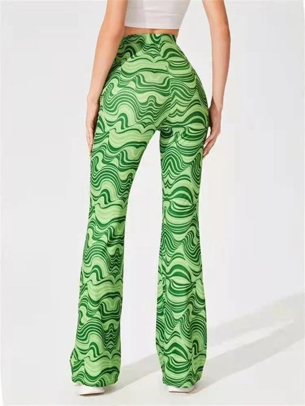 Pantalones acampanados con estampado retro wave para mujer