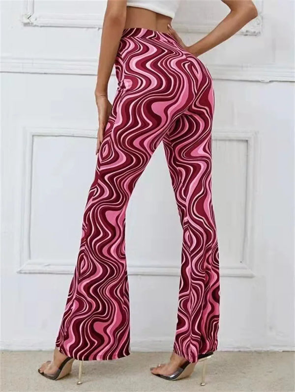 Pantalones acampanados con estampado retro wave para mujer