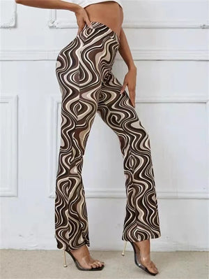 Pantalones acampanados con estampado retro wave para mujer