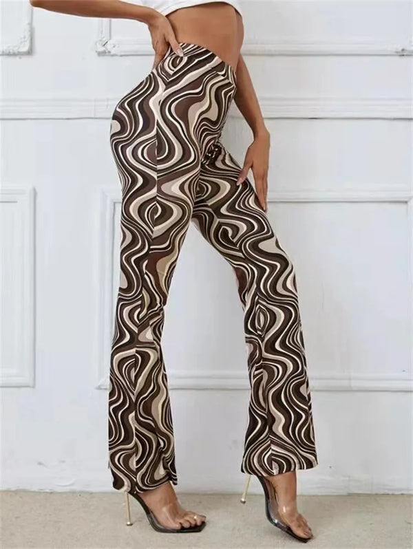 Pantalones acampanados con estampado retro wave para mujer