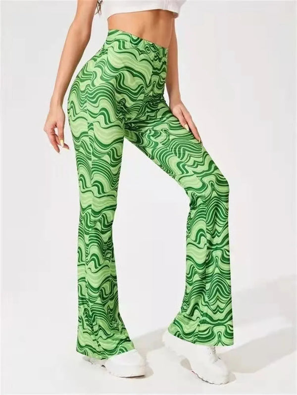 Pantalones acampanados con estampado retro wave para mujer