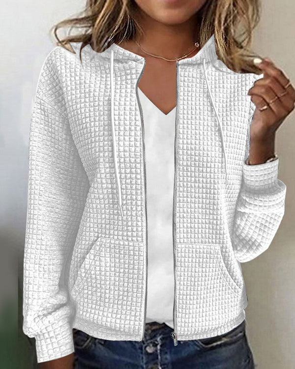 Women's Relaxed Fit Textured Zip-Up Jacket Hoodie
