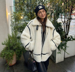 Chaqueta sherpa cálida de forro polar para mujer