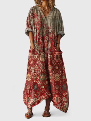Women's Bohemian Oversized Patchwork Maxi Jumpsuit with Pockets