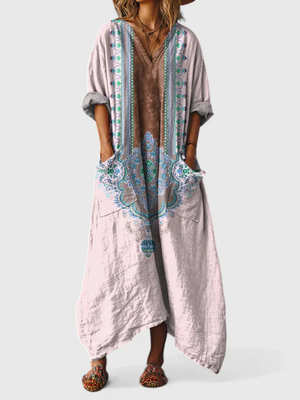Women's Bohemian Oversized Patchwork Maxi Jumpsuit with Pockets