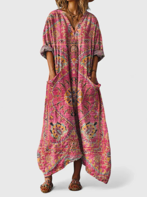 Women's Bohemian Oversized Patchwork Maxi Jumpsuit with Pockets