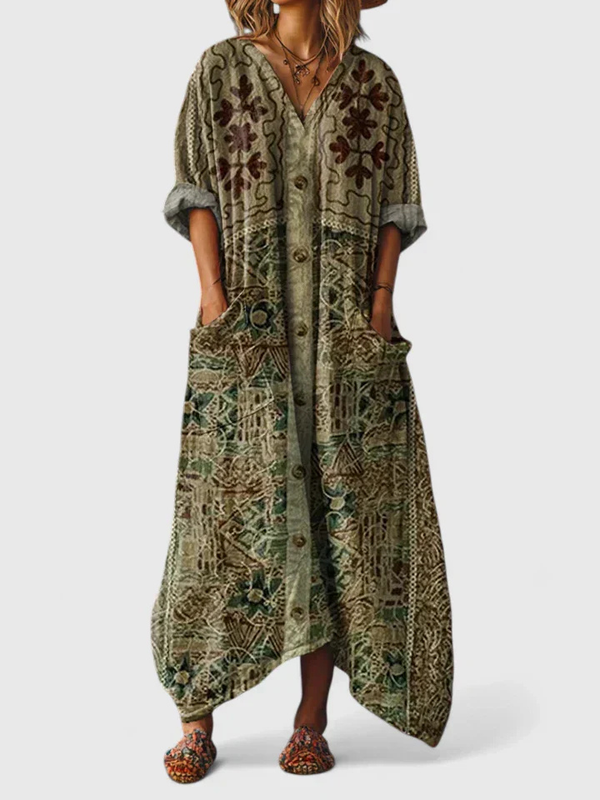 Women's Bohemian Oversized Patchwork Maxi Jumpsuit with Pockets
