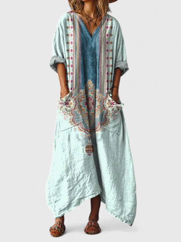 Women's Bohemian Oversized Patchwork Maxi Jumpsuit with Pockets