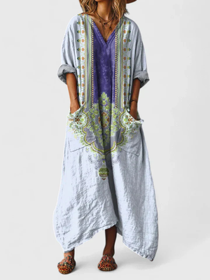 Women's Bohemian Oversized Patchwork Maxi Jumpsuit with Pockets