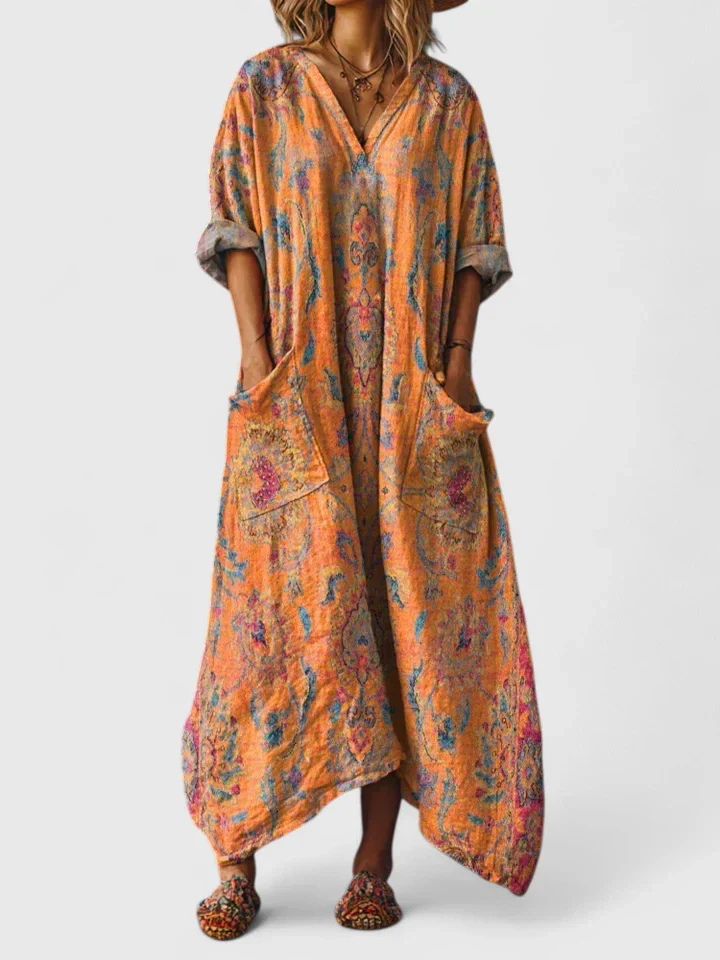 Women's Bohemian Oversized Patchwork Maxi Jumpsuit with Pockets