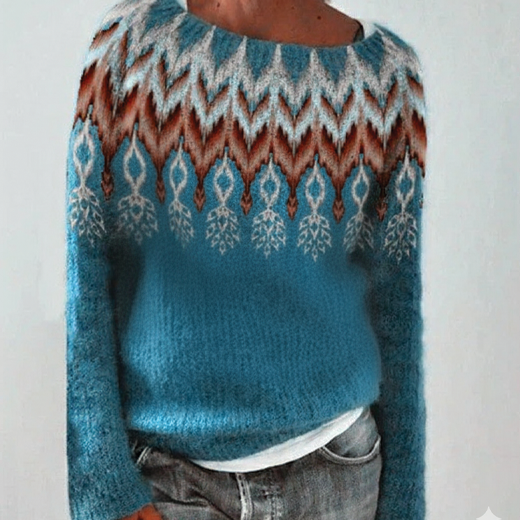 Women’s Casual Knit Sweater Cozy Printed Pullover