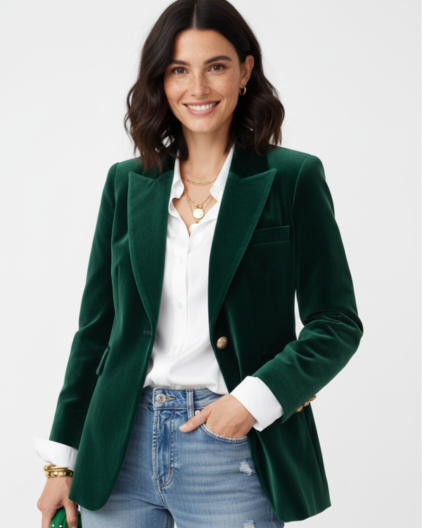 Blazer de terciopelo elegante para mujer con botones dorados