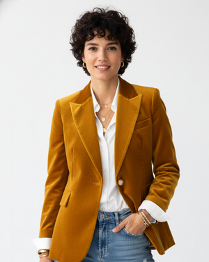 Blazer de terciopelo elegante para mujer con botones dorados