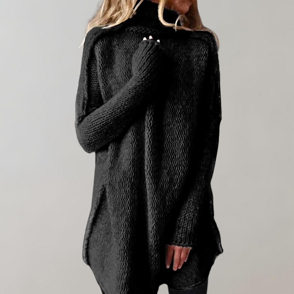 Suéter de punto grande con cuello alto, cómodo para mujer