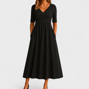 Women's Midi Wrap Dress with V-Neckline