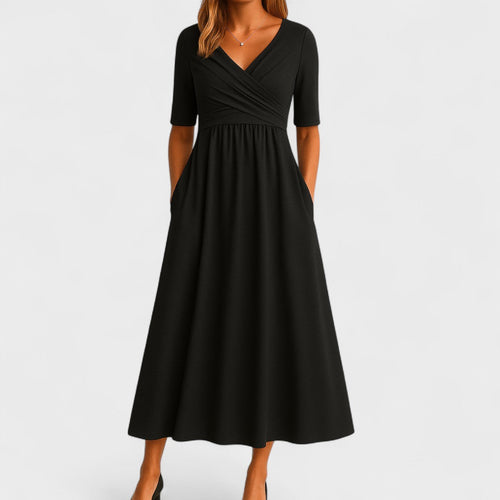 Women's Midi Wrap Dress with V-Neckline