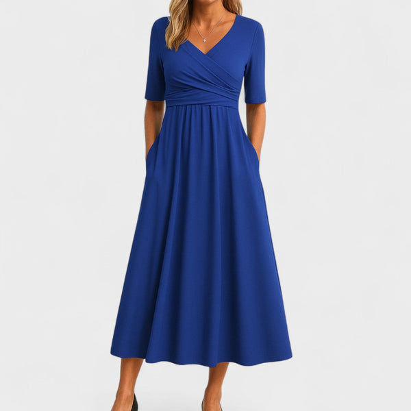 Women's Midi Wrap Dress with V-Neckline