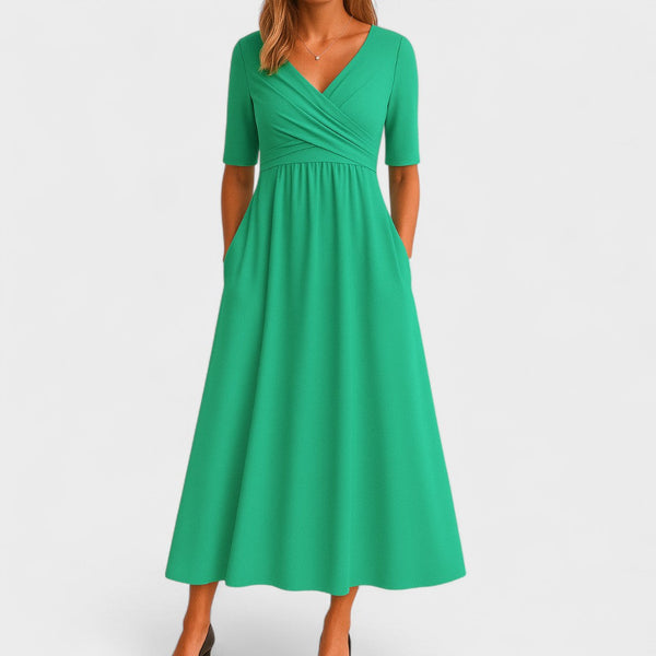 Women's Midi Wrap Dress with V-Neckline