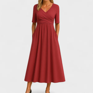 Women's Midi Wrap Dress with V-Neckline