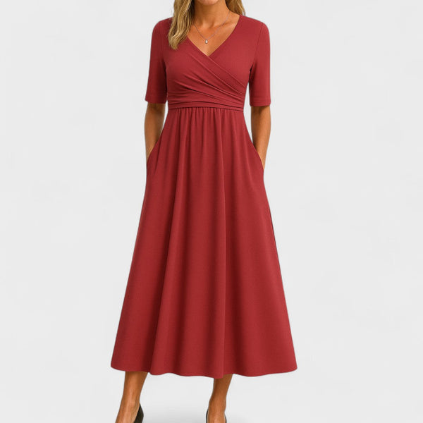 Women's Midi Wrap Dress with V-Neckline