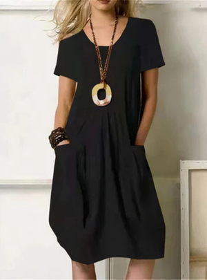 Women's Relaxed Midi Dress with Gathered Pocket Detail