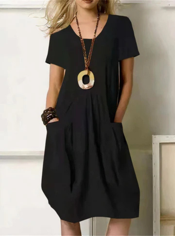 Women's Relaxed Midi Dress with Gathered Pocket Detail