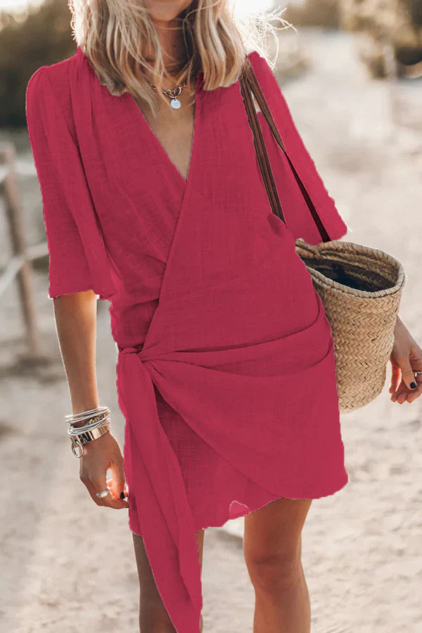 Elegant Knotted Wrap Mini Dress